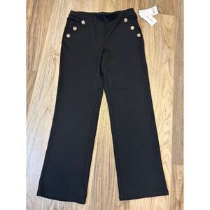 Chloe + Jasmine Black Sailor Wide Leg Pants NWT Medium Tortoise Button 110030617